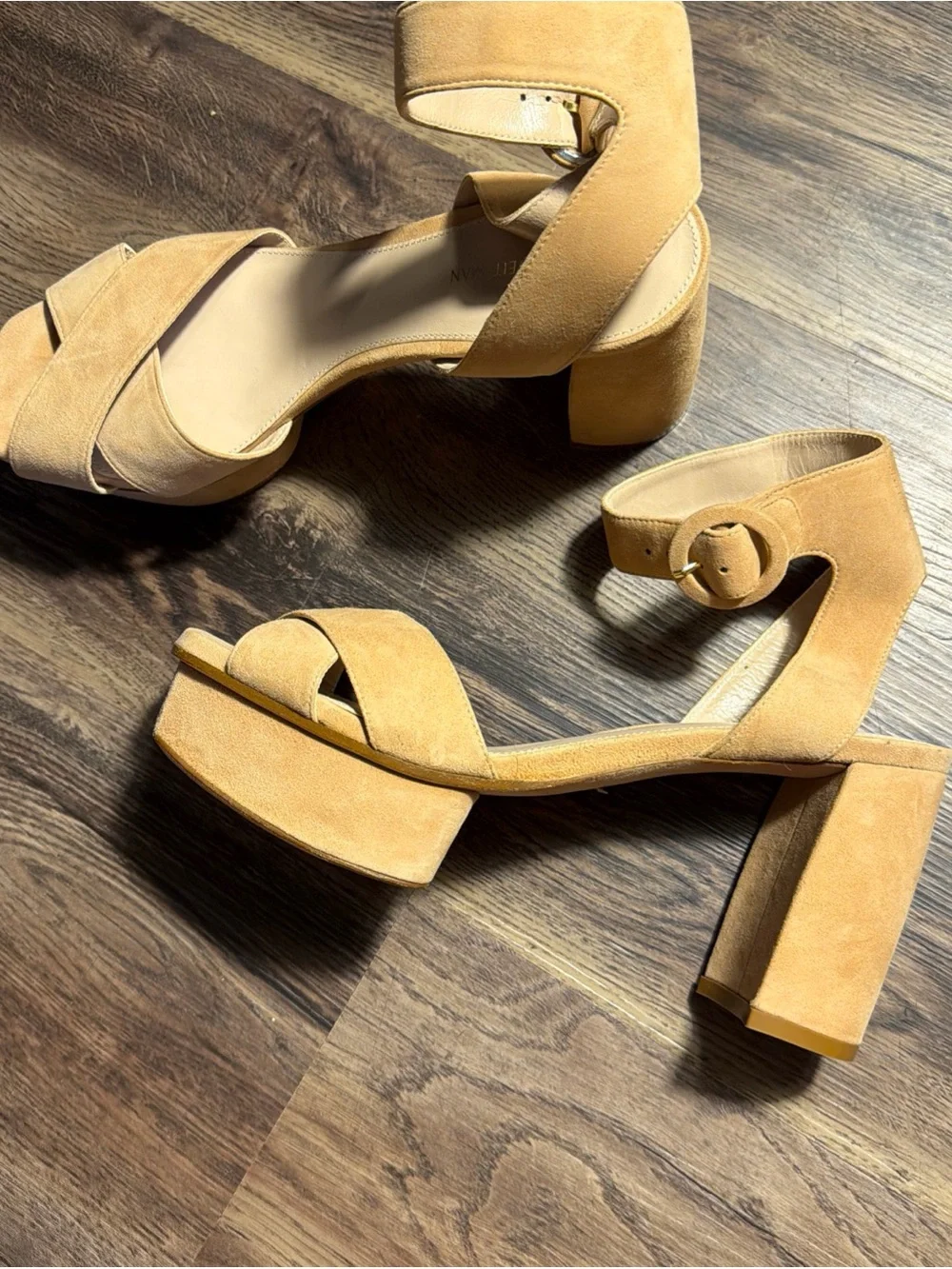 Stuart Weitzman Beige Suede Platform Chunky Block Heels Sandals  Size 8.5 M